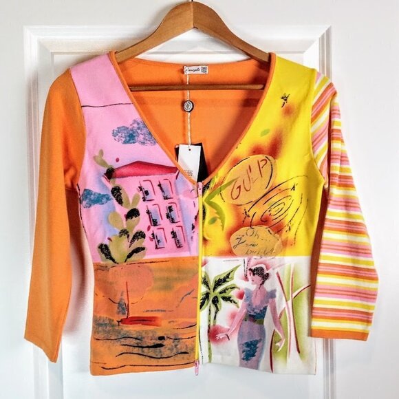 Le Maglie Miss Money Money Italian Knit Zip Cardigan NWT - Picture 1 of 6